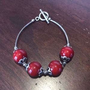 Sterling Silver Red Chunky Bead Bracelet